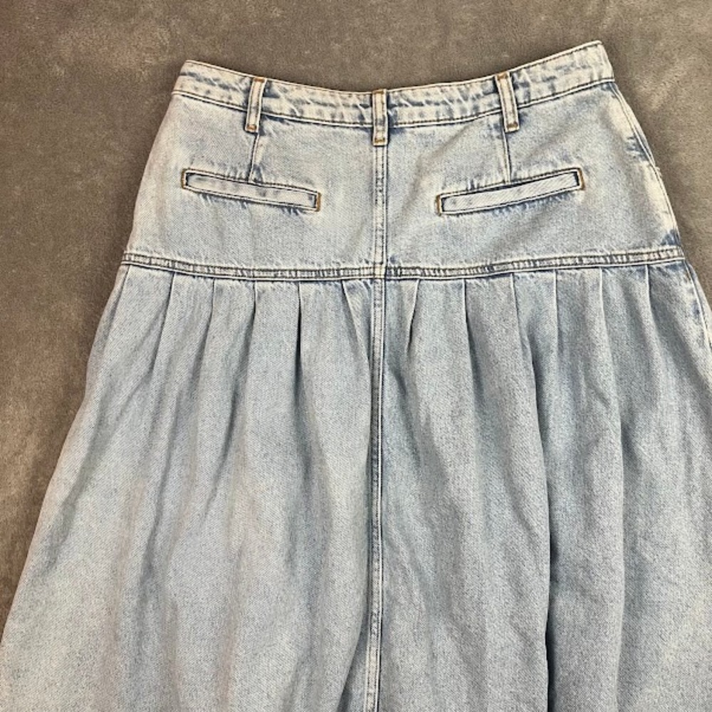 Pilcro Anthropologie Basque Waist Denim Midi Skirt Womens 12 Pleated Boho - Picture 4 of 9